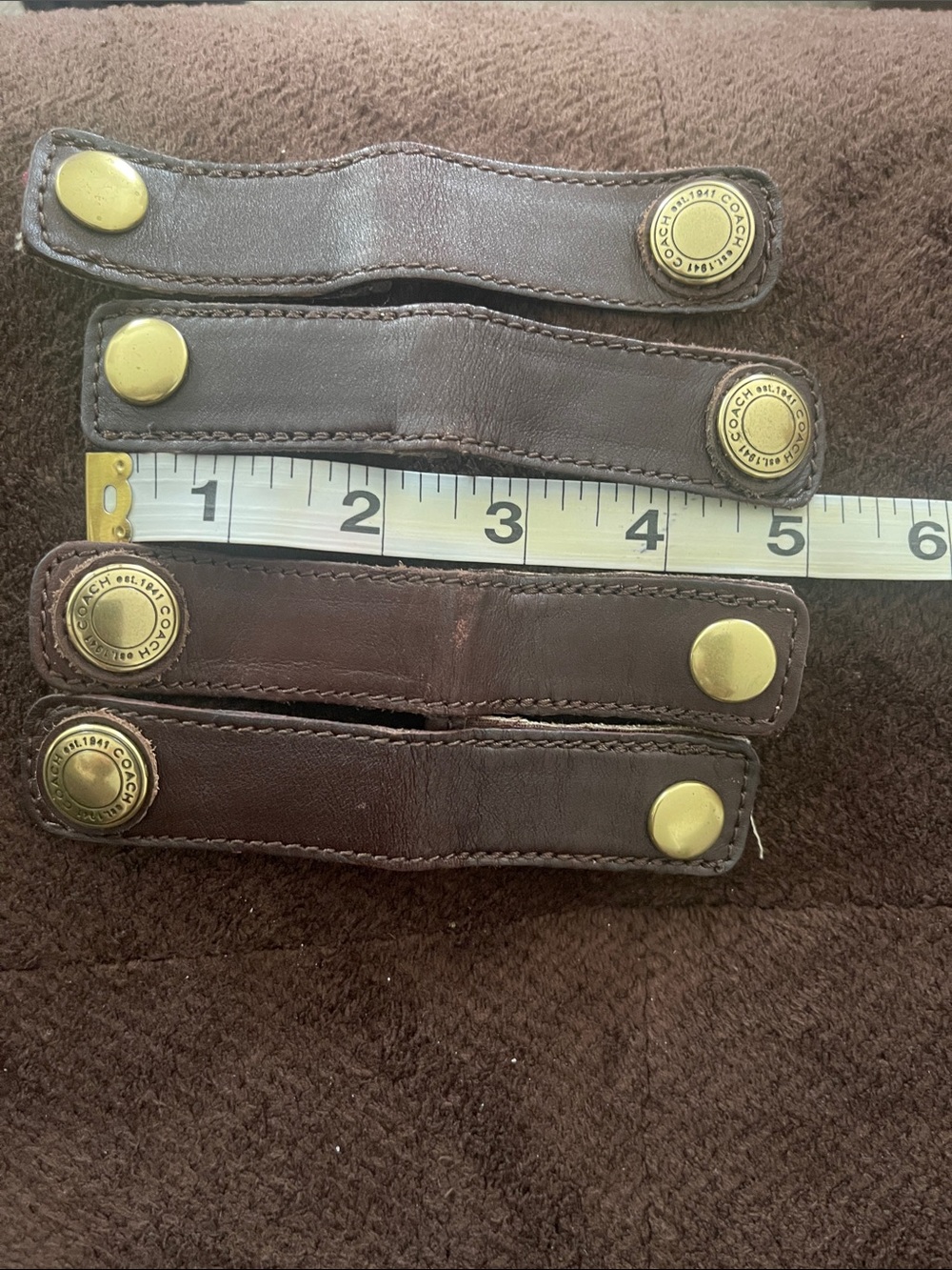 Coach Dark Brown Leather Snap Strap Set Brass Buttons repurposed from coach boot